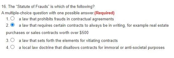 16. The "Statute of Frauds" is which of the