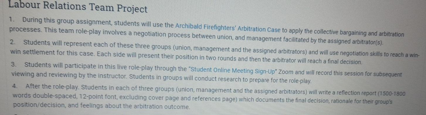 Labour Relations Team Project 1. During this