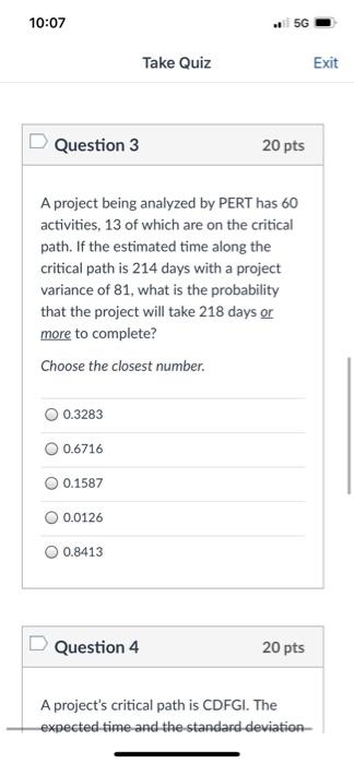 10:07 5G Take Quiz Exit Question 1 20 pts The
