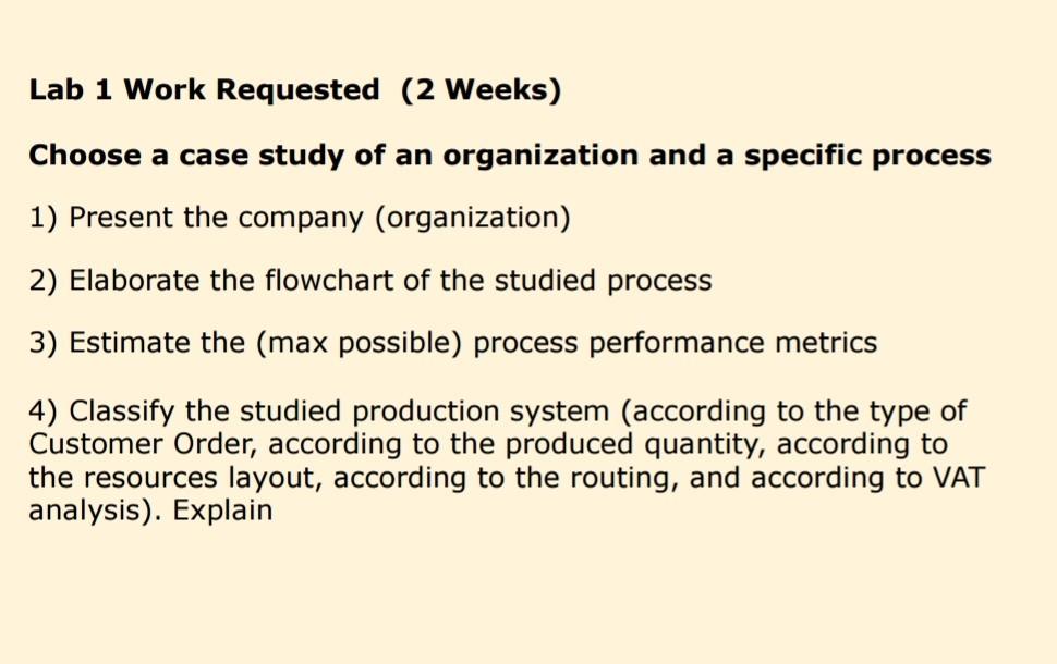 production planning and control Lab 1 Work
