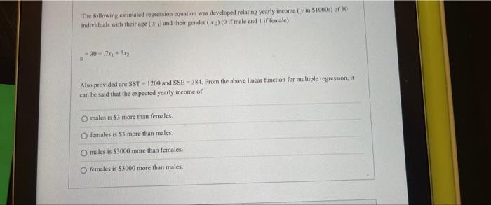 The following estimated regression equation was