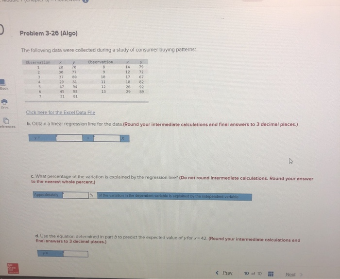 Problem 3-26 (Algo) The following data were