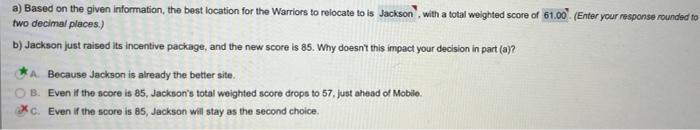 a) Based on the given information, the best