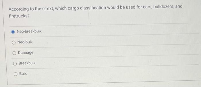 According to the eText, which cargo