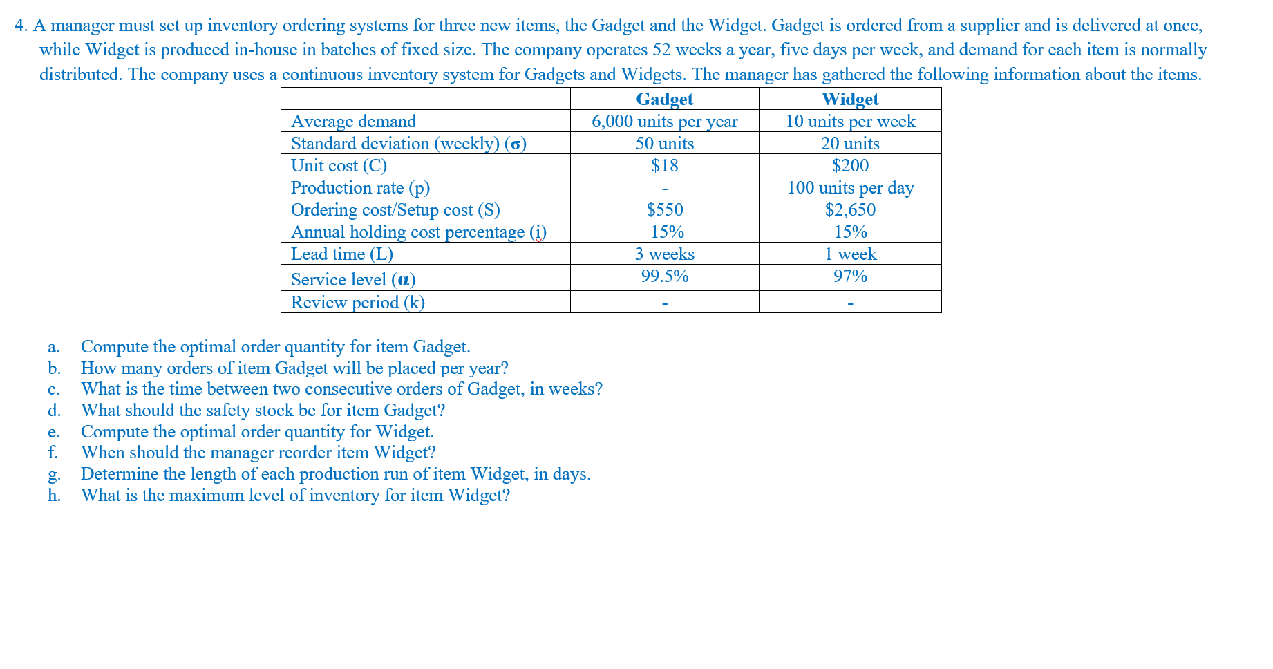 4. A manager must set up inventory ordering