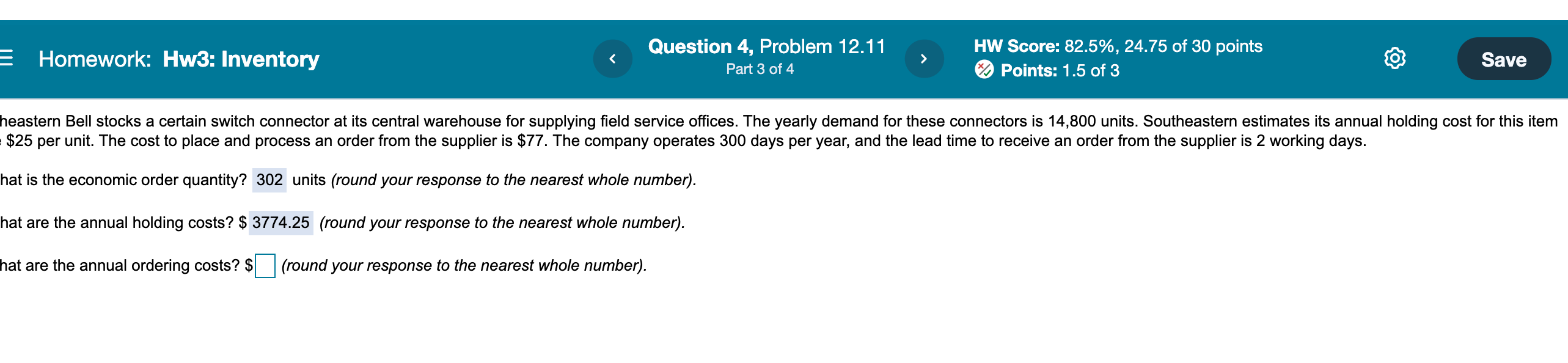 = Homework: Hw3: Inventory Question 4, Problem