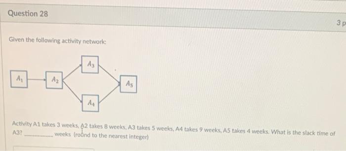 Question 28 3p Given the following activity