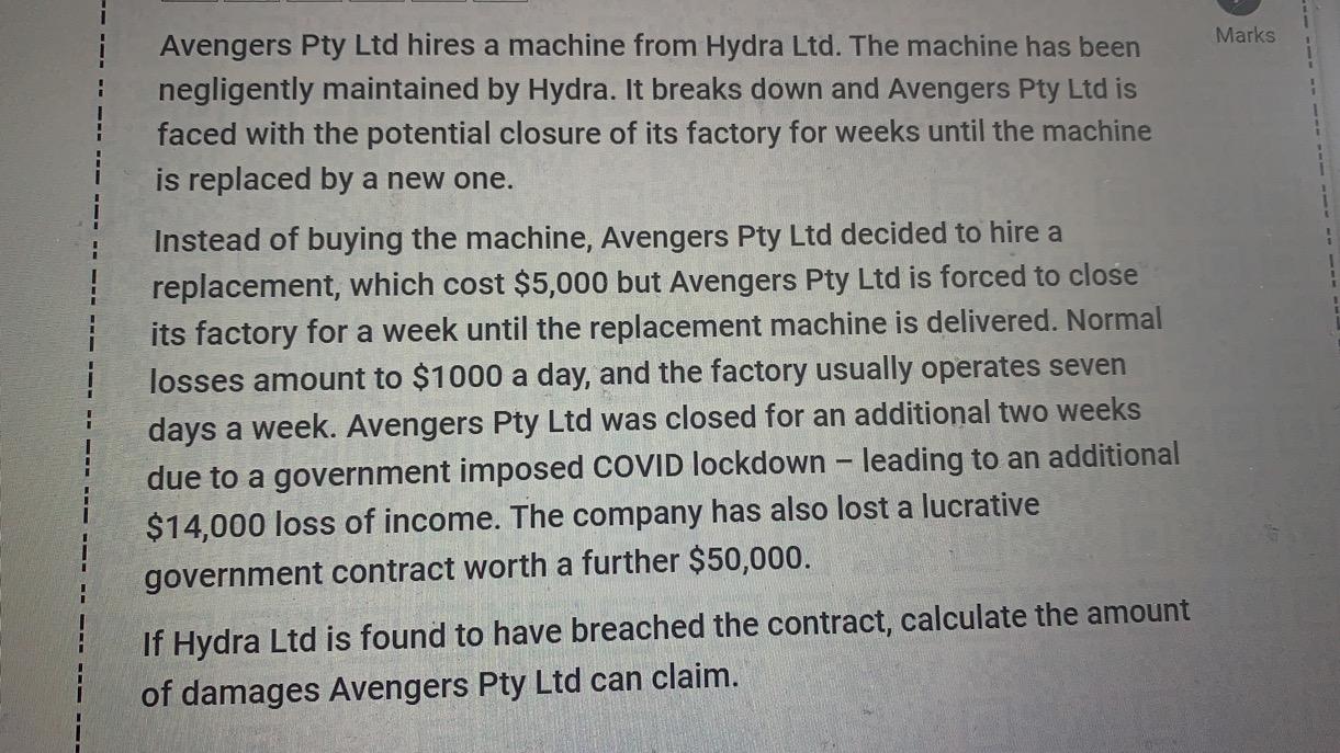 Marks Avengers Pty Ltd hires a machine from Hydra