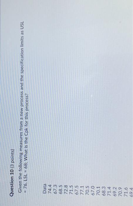 Question 10 (3 points) Given the following