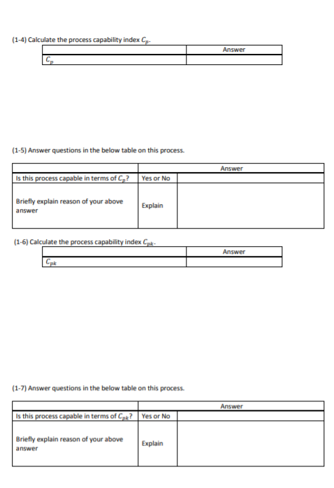 Q1 - Process capability indices using subgroup