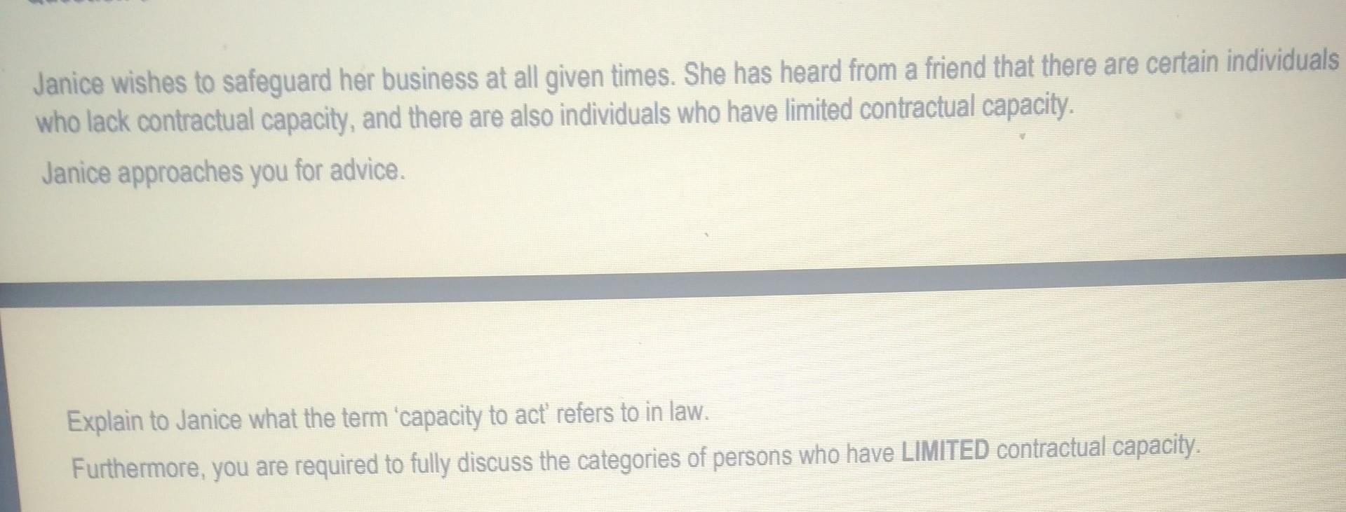 Hi, Please assist Janice wishes to safeguard her