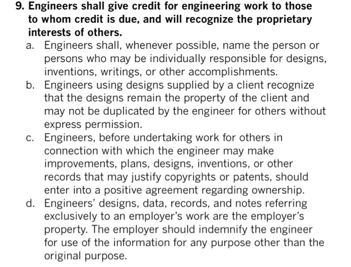 9. Engineers shall give credit for engineering