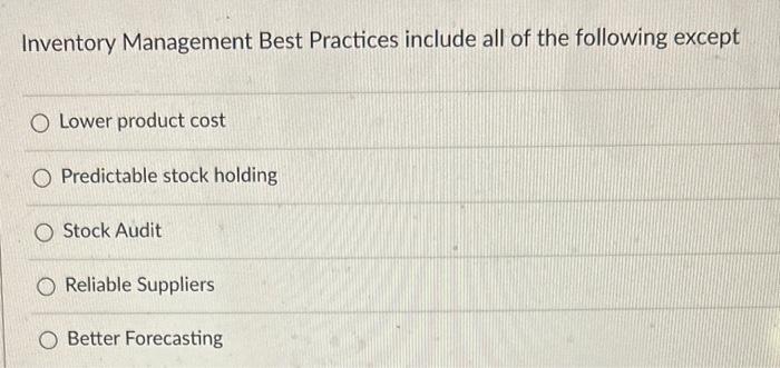 Inventory Management Best Practices include all