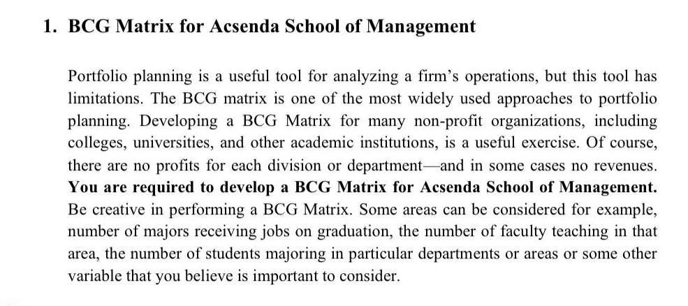 1. BCG Matrix for Acsenda School of Management