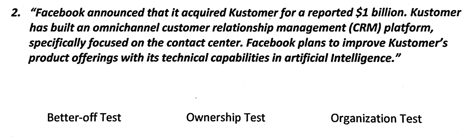 Circle the Corporate Strategy Test that most