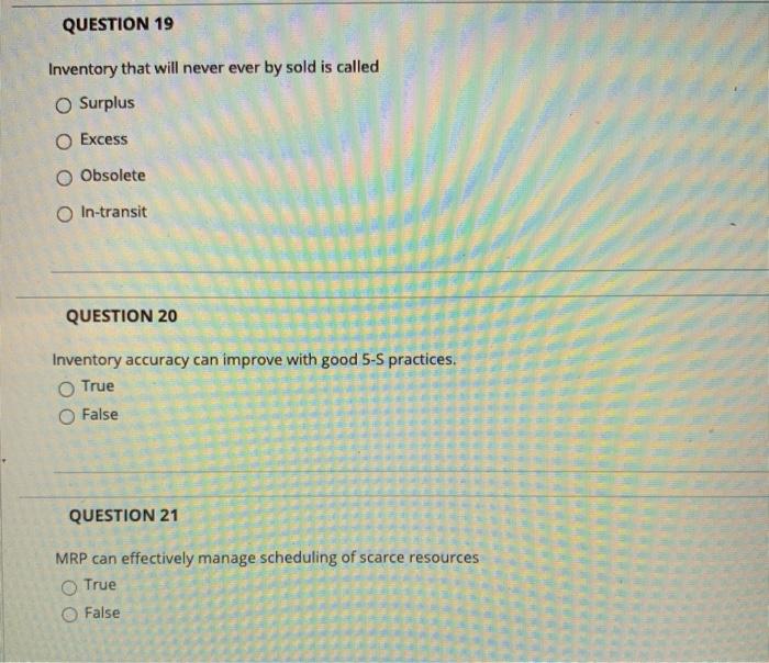 QUESTION 19 Inventory that will never ever by