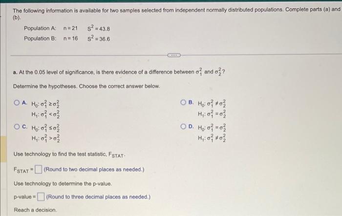 The following information is available for two