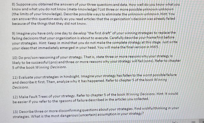 Please help me answer each question 8) Suppose