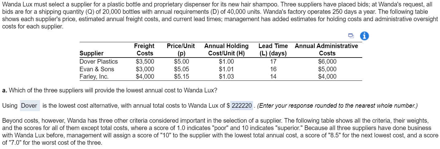 help with part b please Wanda Lux must select a