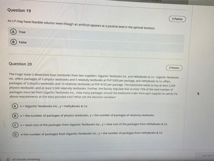 Multiple Choice Question 19 3 Points An LP may