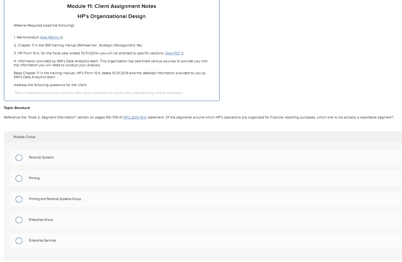 Module 11: Client Assignment Notes HP's