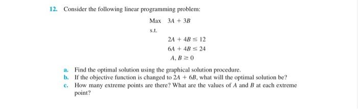 12. Consider the following linear programming