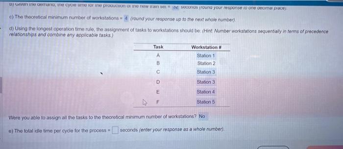 please solve part E, total idle time per cycle