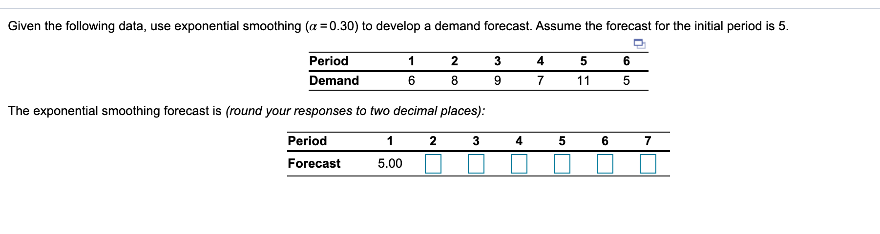 Given the following data, use exponential
