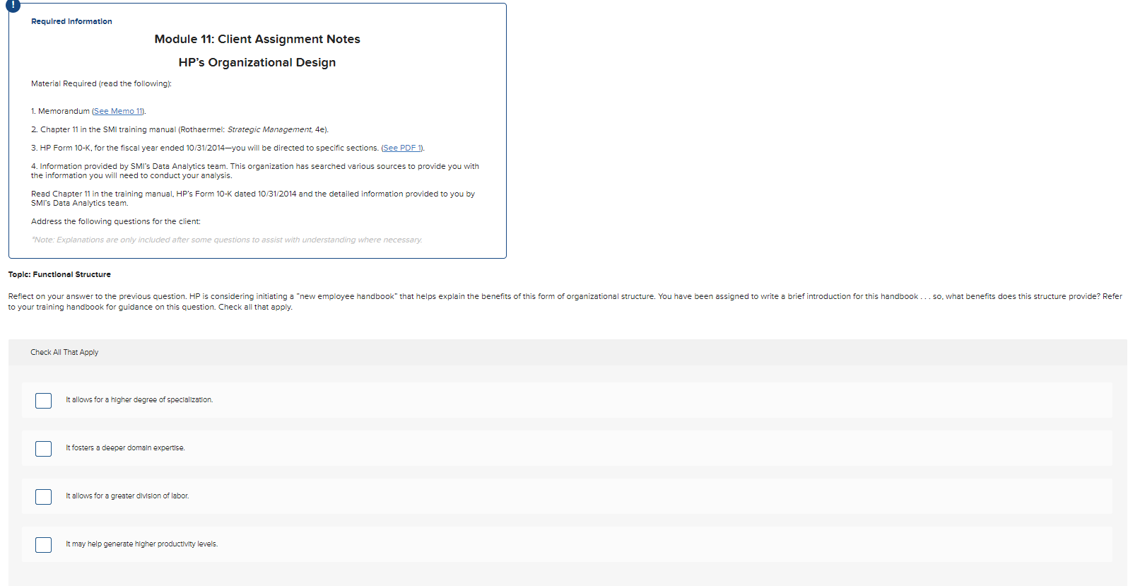 Required Information Module 11: Client Assignment