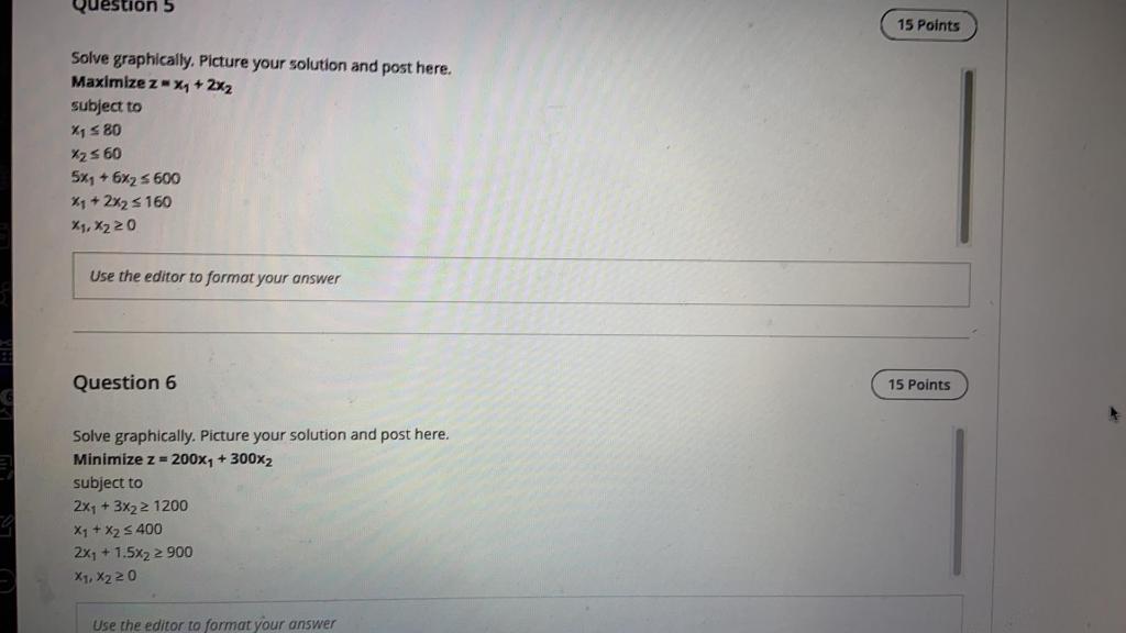 Question 5 15 Points Solve graphically. Picture