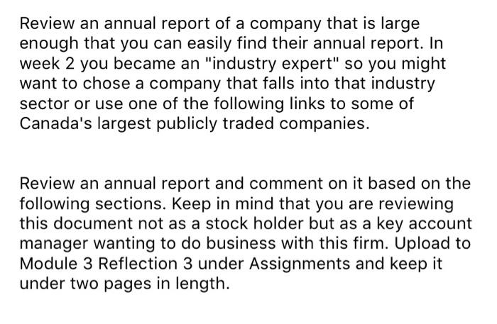 Review an annual report of a company that is