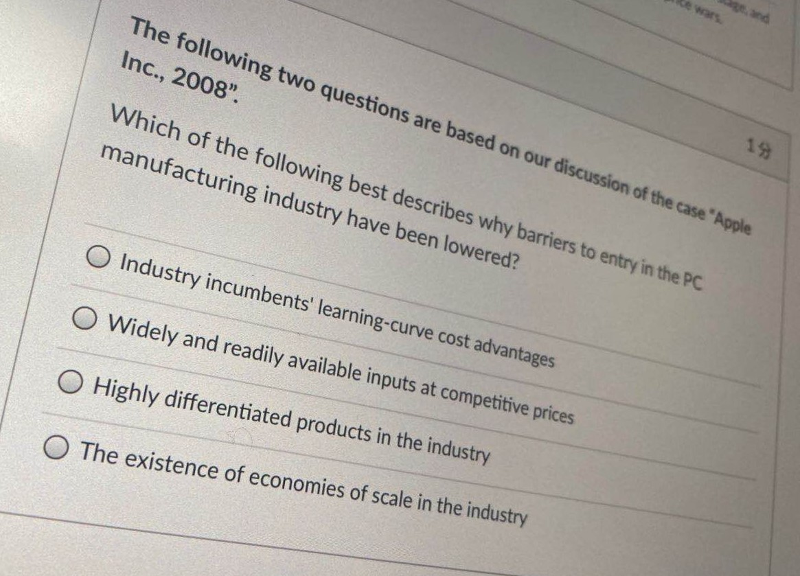 The following two questions are based on our