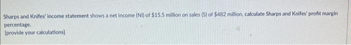 please show work. Sharps and Knifes' income