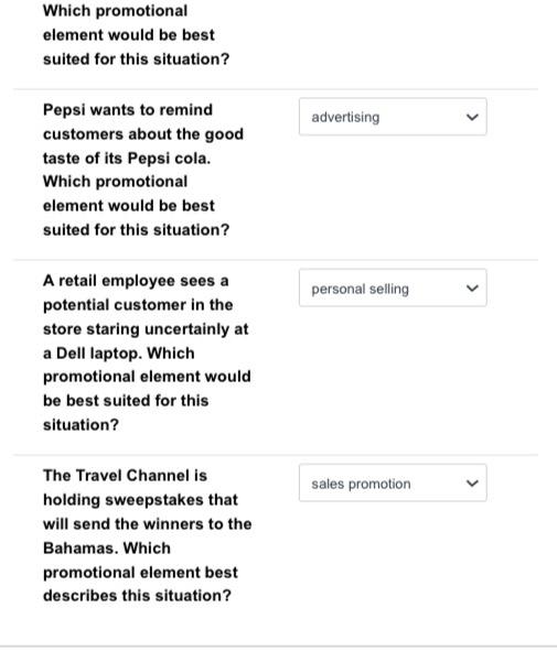 The promotion mix elements include advertising,