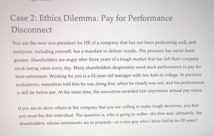 Case 2: Ethics Dilemma: Pay for Performance