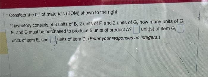 help asap!!! Consider the bill of materials (BOM)
