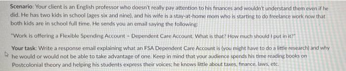 Scenario: Your client is an English professor who