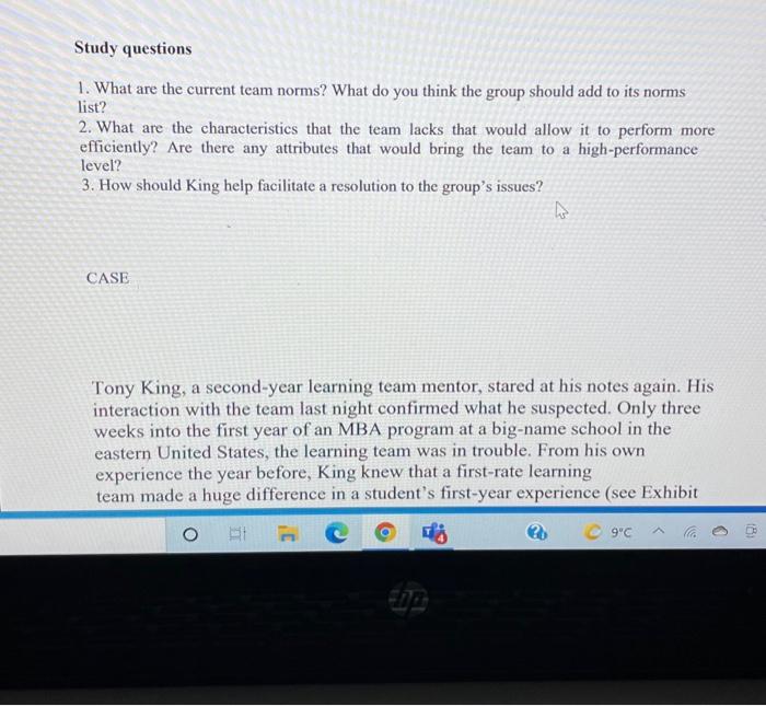 Study questions 1. What are the current team