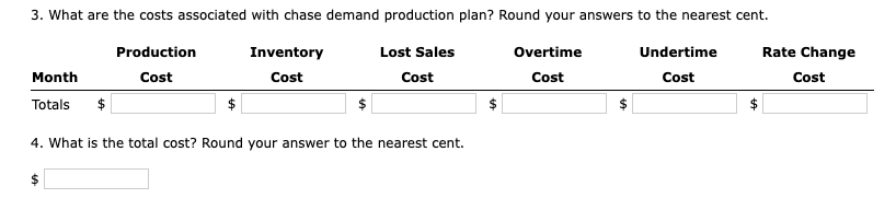 Excel Online Activity: Aggregate Planning - Chase