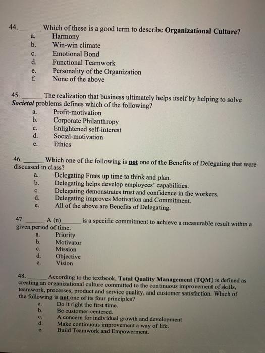 44. Which of these is a good term to describe