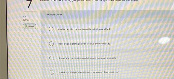 0.5 points 8 00:44.02 Leaders Multiple Choice O O