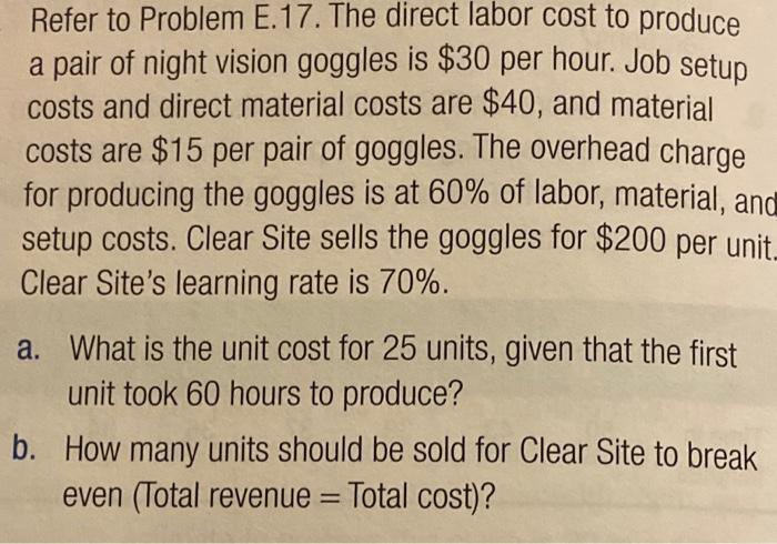 please show all work Refer to Problem E.17. The