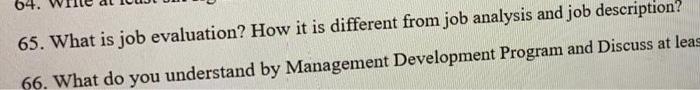 short answer 64. 65. What is job evaluation? How