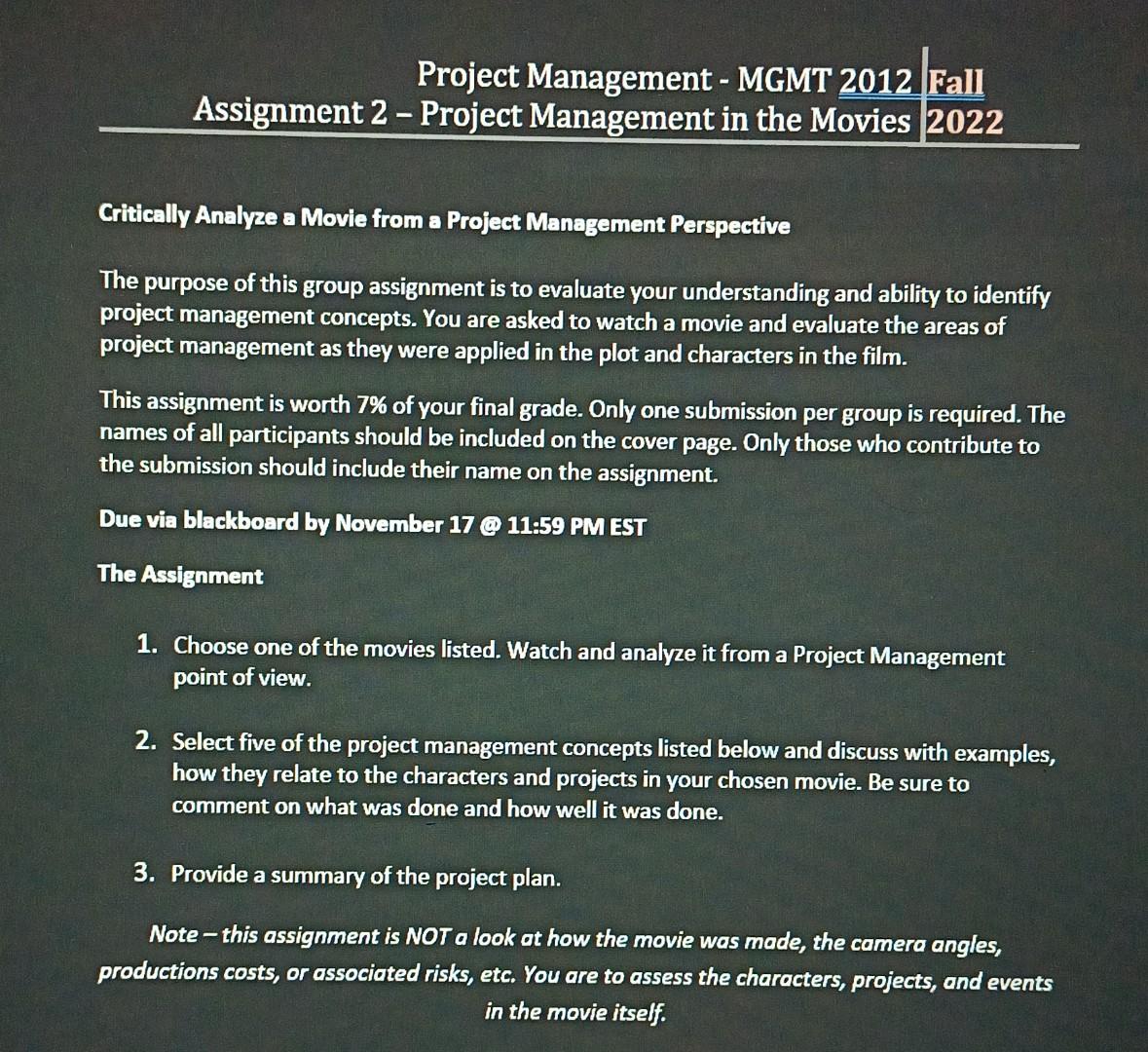 Critically Analyze a Movie from a Project