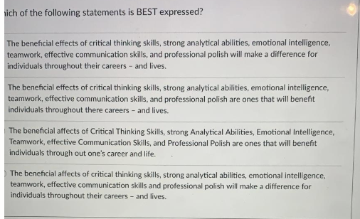 5 6 7 8 ich of the following statements BEST