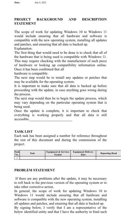 what will be task list for updating window 10 to