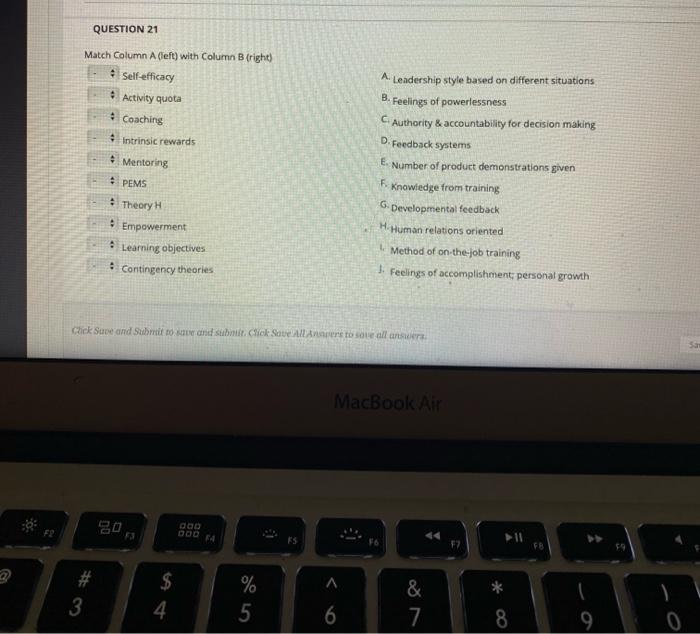 matching only QUESTION 21 Match Column A (left)