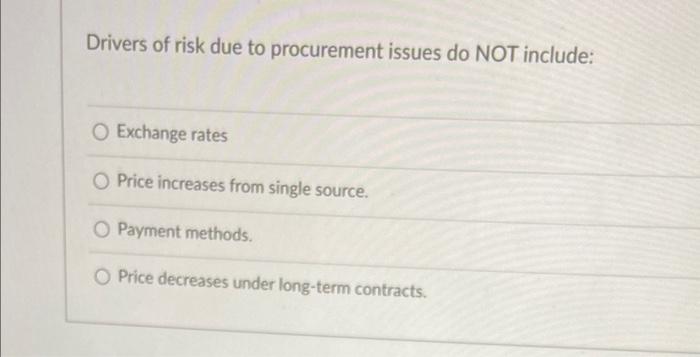 Drivers of risk due to procurement issues do NOT