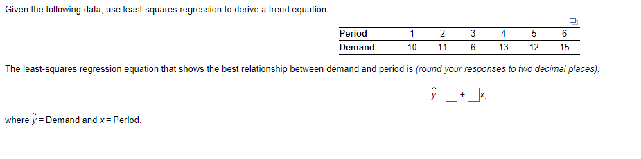 Given the following data, use least-squares