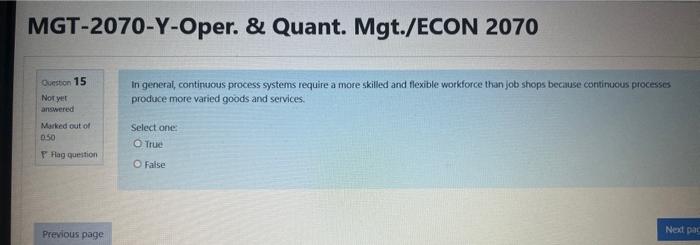 MGT-2070-Y-Oper. \& Quant. Mgt./ECON 2070 In